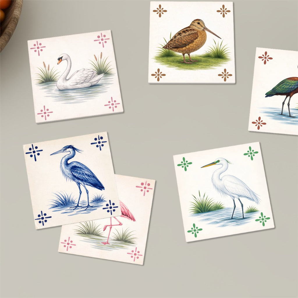 Birds of New York Azulejos Tile-Style 6 piece Square Coaster Set