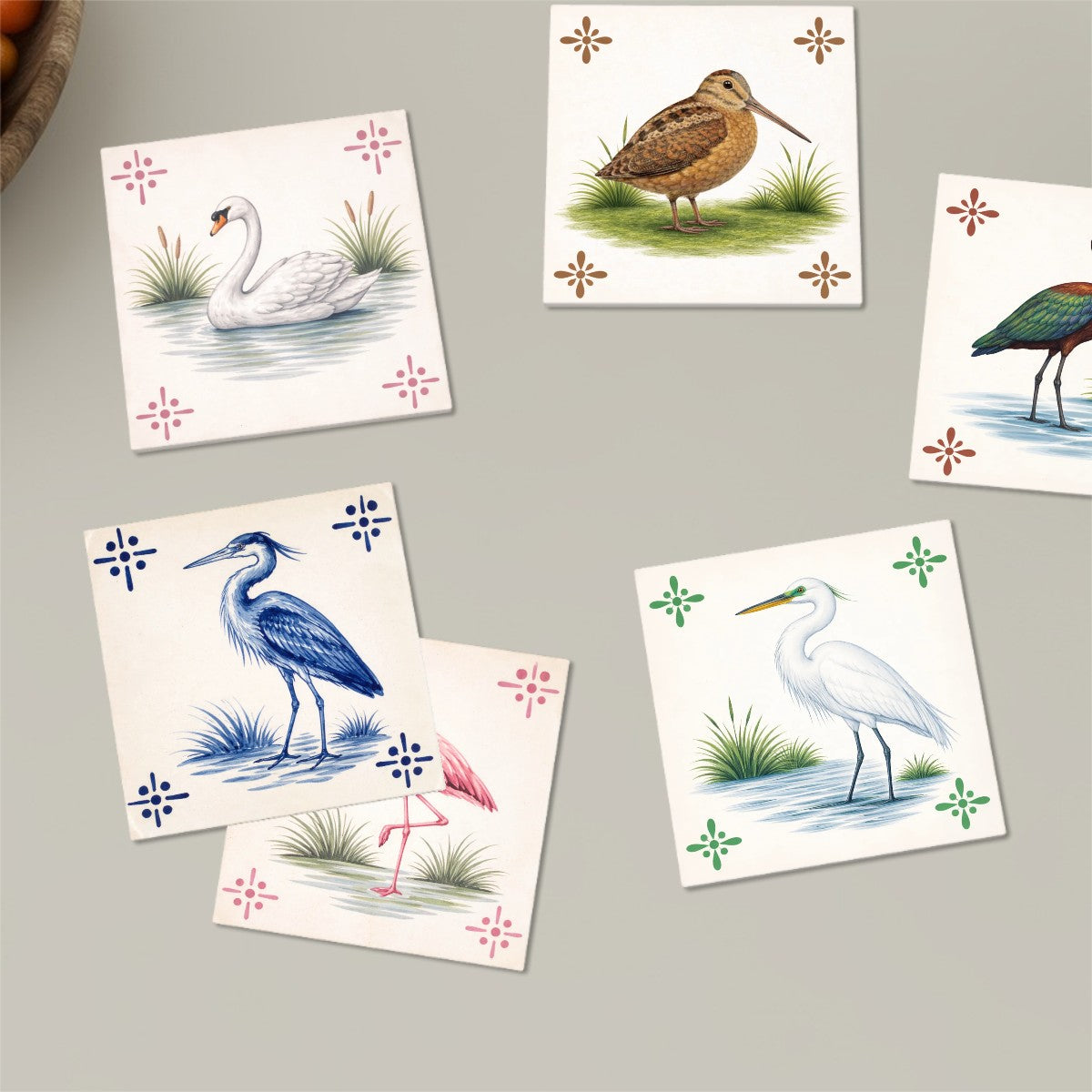 Birds of New York Azulejos Tile-Style 6 piece Square Coaster Set