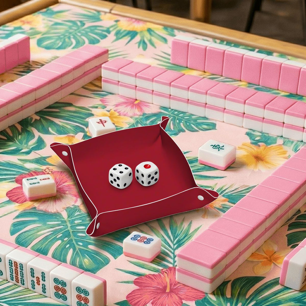 Maroon PVC Leather Mahjong Dice Tray
