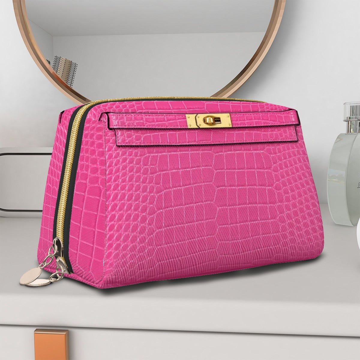 Canal Street Pink Croc PVC Leather Makeup Bag