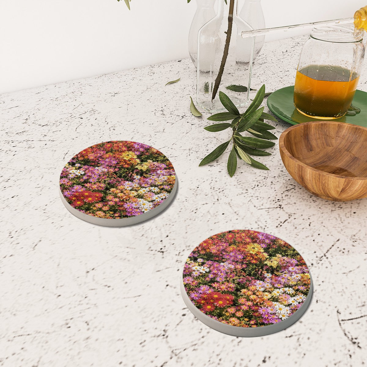 Central Park Korean Chrysanthemum Flowers Set of 4 Coasters