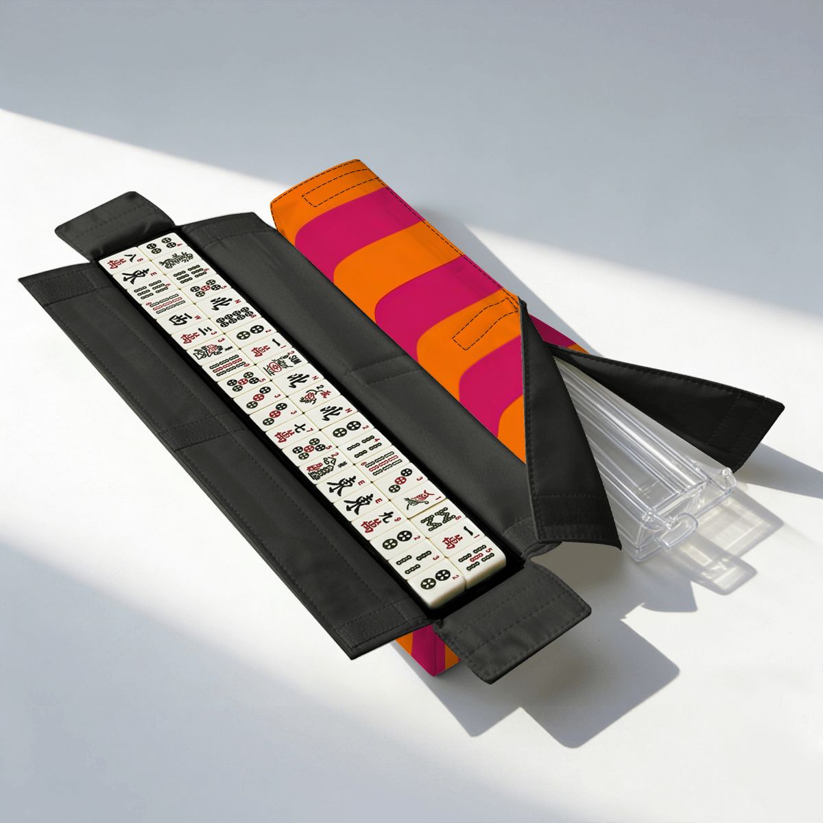 Bright Orange and Pink Stripes Mahjong Bag Set 3 Pcs