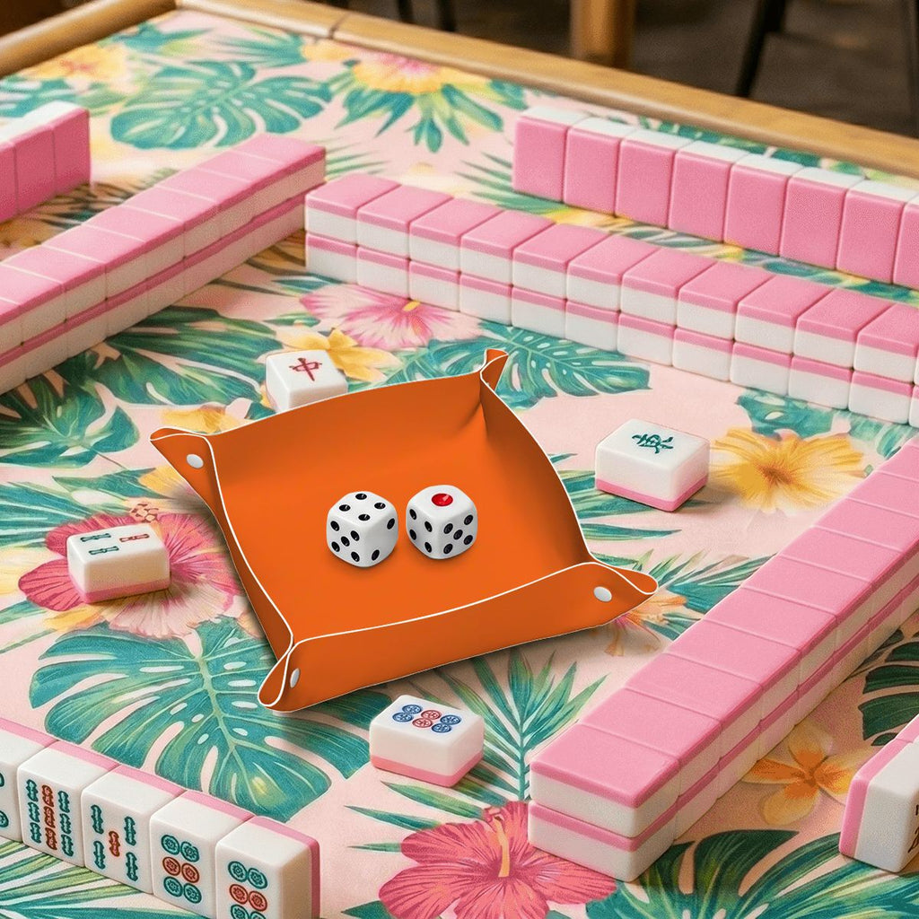 Mahj Queen Orange PVC Leather Mahjong Dice Tray