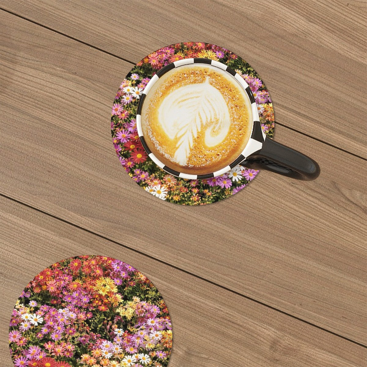 Central Park Korean Chrysanthemum Flowers Round Ceramic Coasters Set of Six