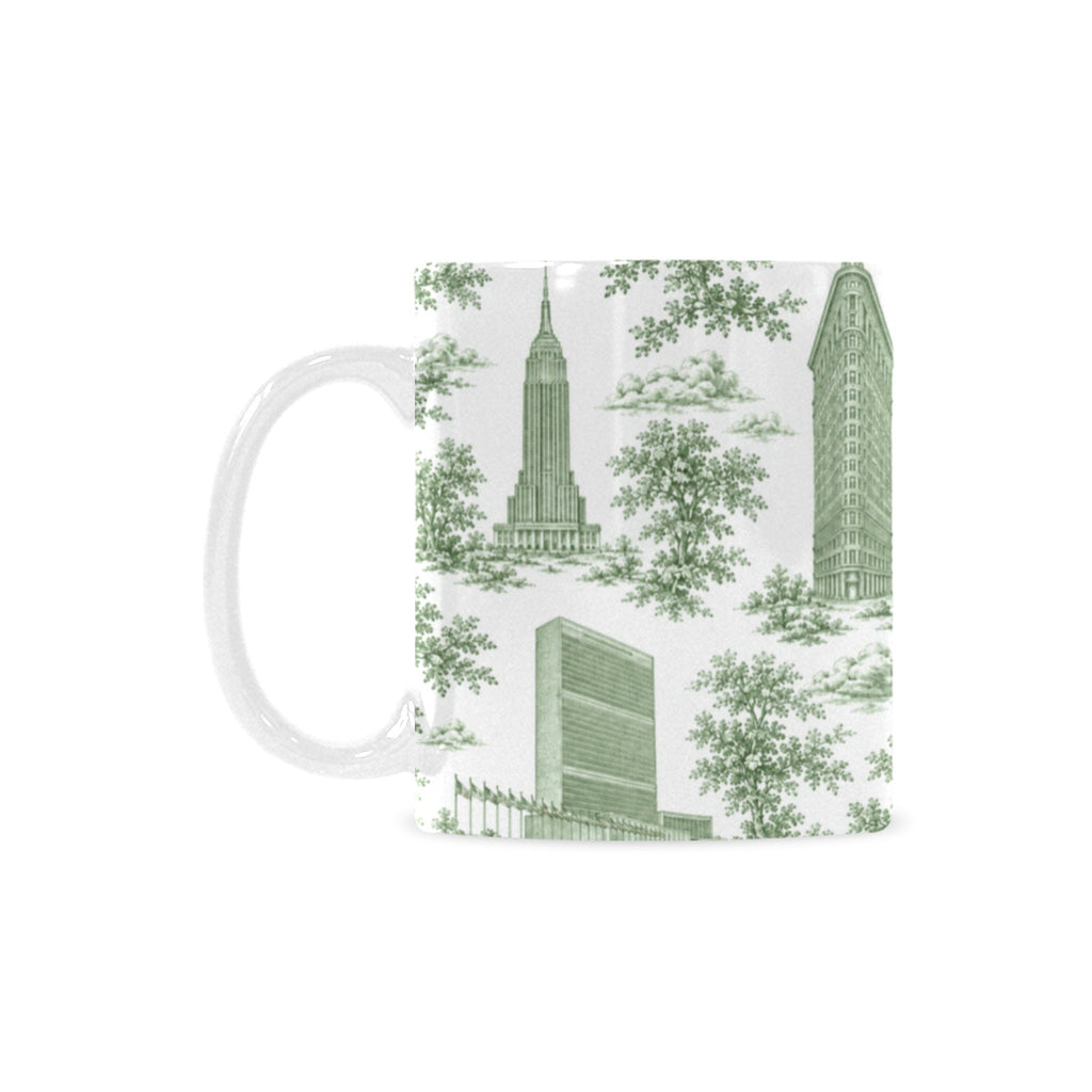 Manhattan Green Toile de Jouy Mug with One World Trade | New York City Chinoiserie Ceramic Mug Custom White Mug (11oz)