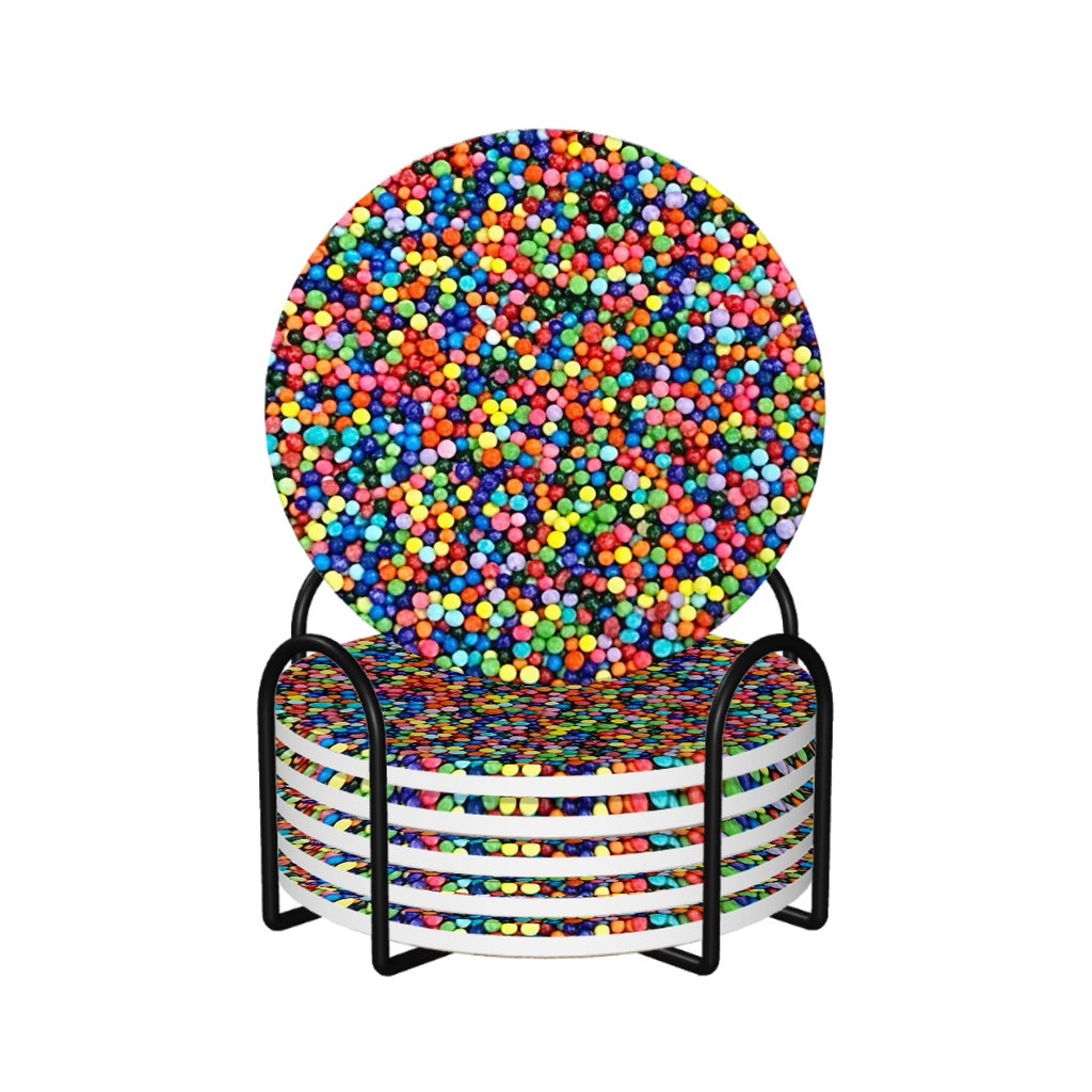 Dot Cake Sprinkles Round Ceramic Coasters Set of Six