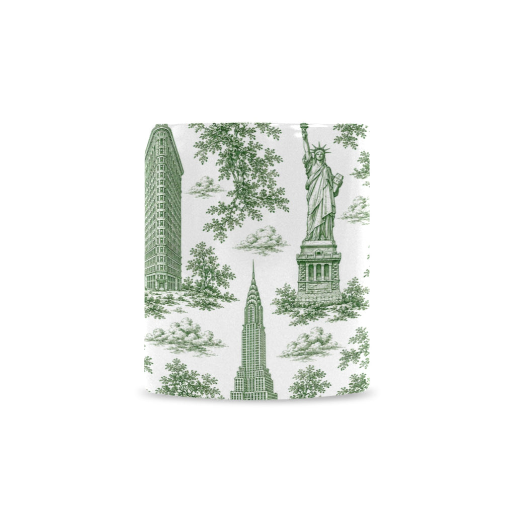 Manhattan Green Toile de Jouy Mug with Twin Towers | New York City Chinoiserie Ceramic Mug Custom White Mug (11oz)