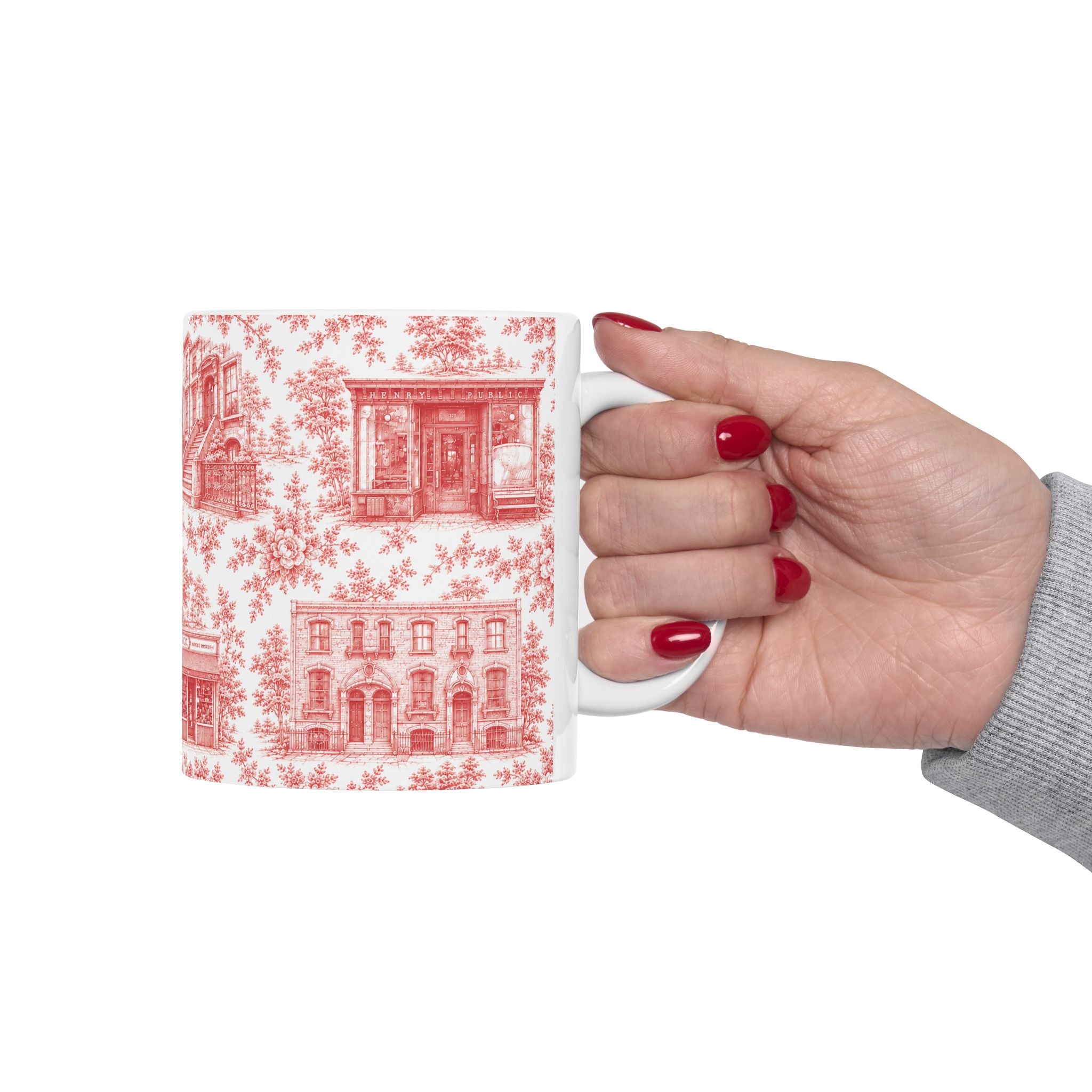 Cobble Hill Red Toile de Jouy Mug | NYC Chinoiserie Ceramic Coffee Cup