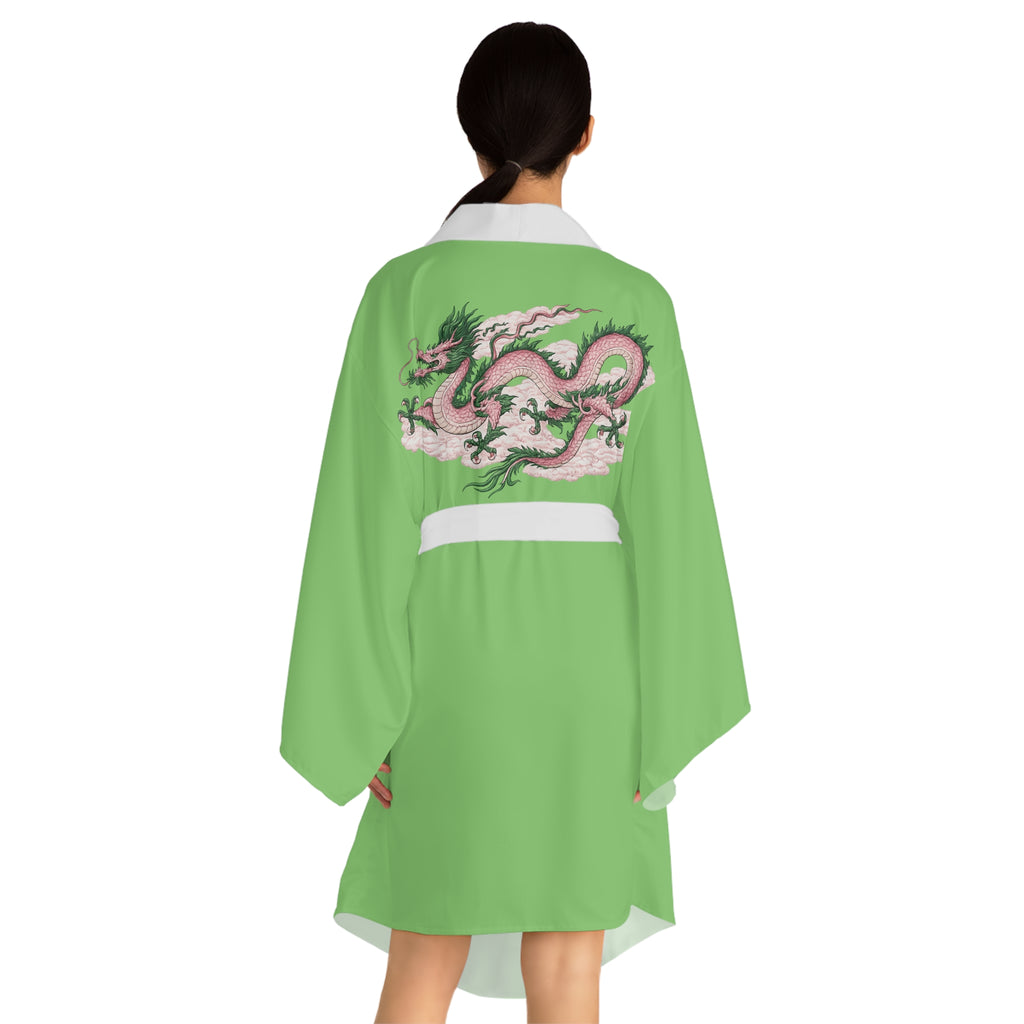 Chinatown Dragon Kimono Robe — Green Chinese Dragon Long Sleeve House Robe
