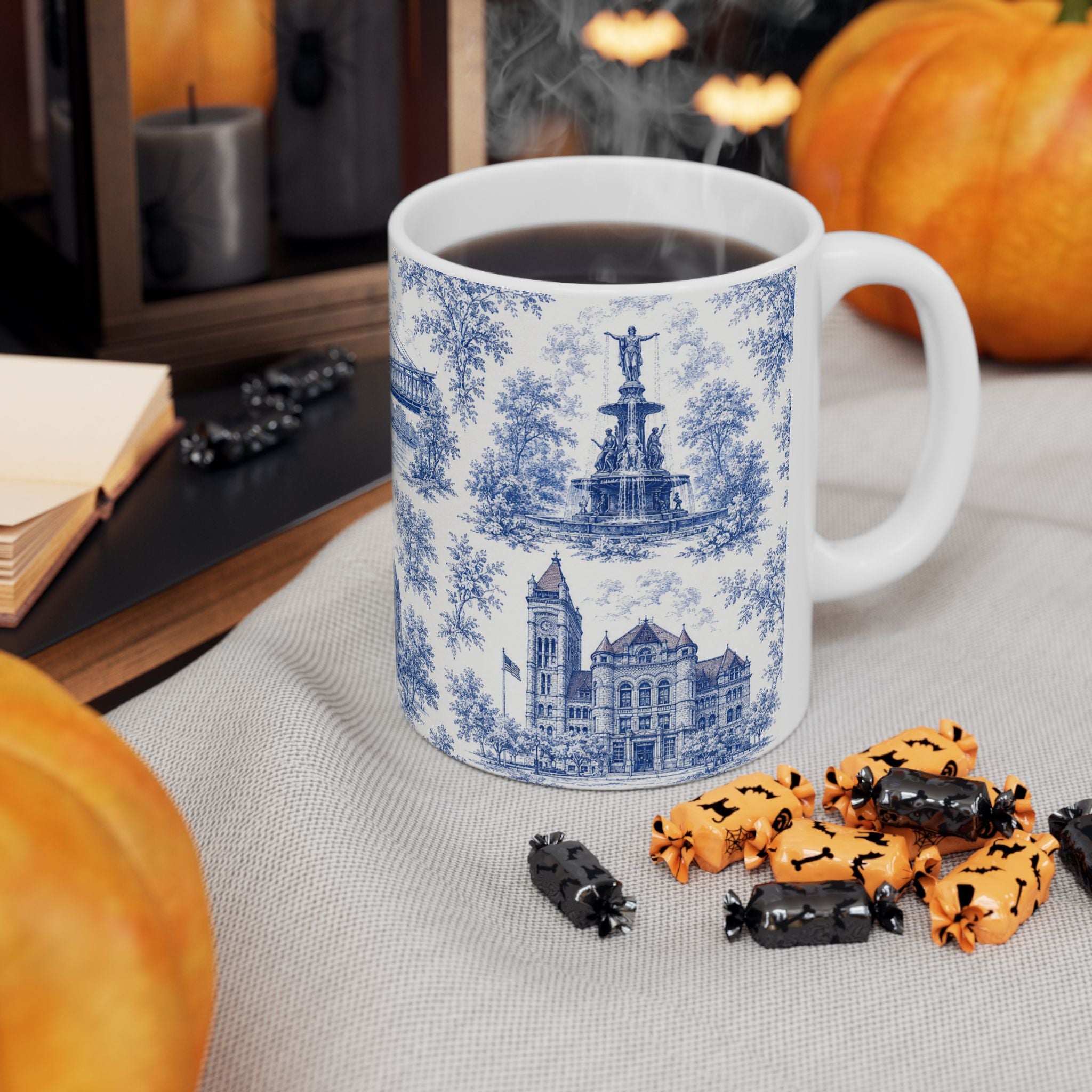 Cincinnati Blue Toile de Jouy Ceramic Mug — Coffee mug 11oz