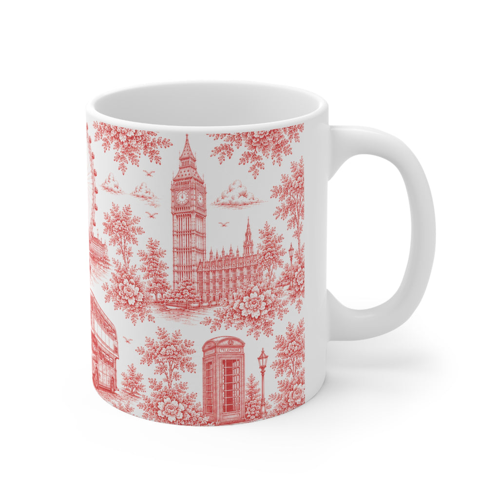 London Red Toile de Jouy Ceramic Coffee Mug - (11oz; Ships from Europe)