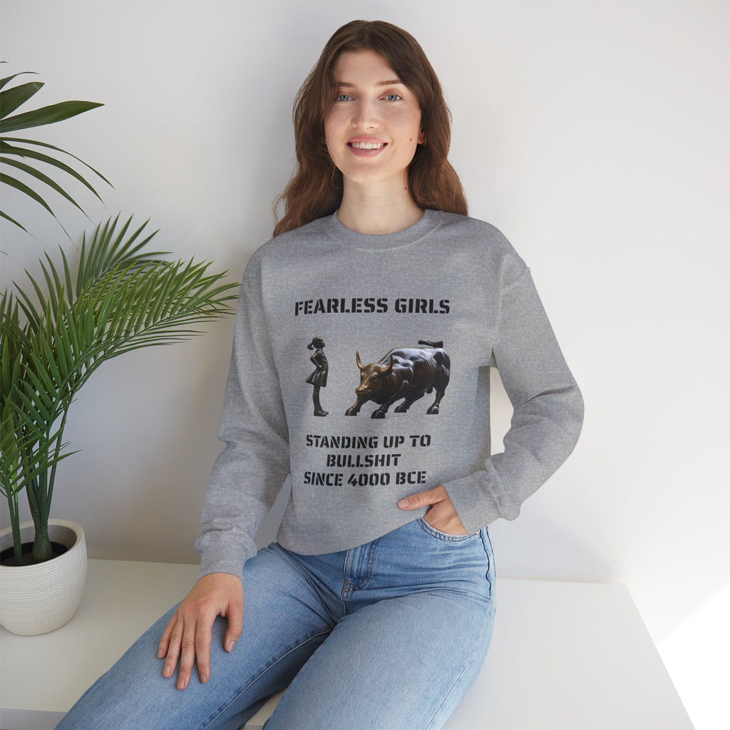 Fearless Girl Raging Bull Statue graphic Sweatshirt | NYC Empowerment, Feminist Design Sweater