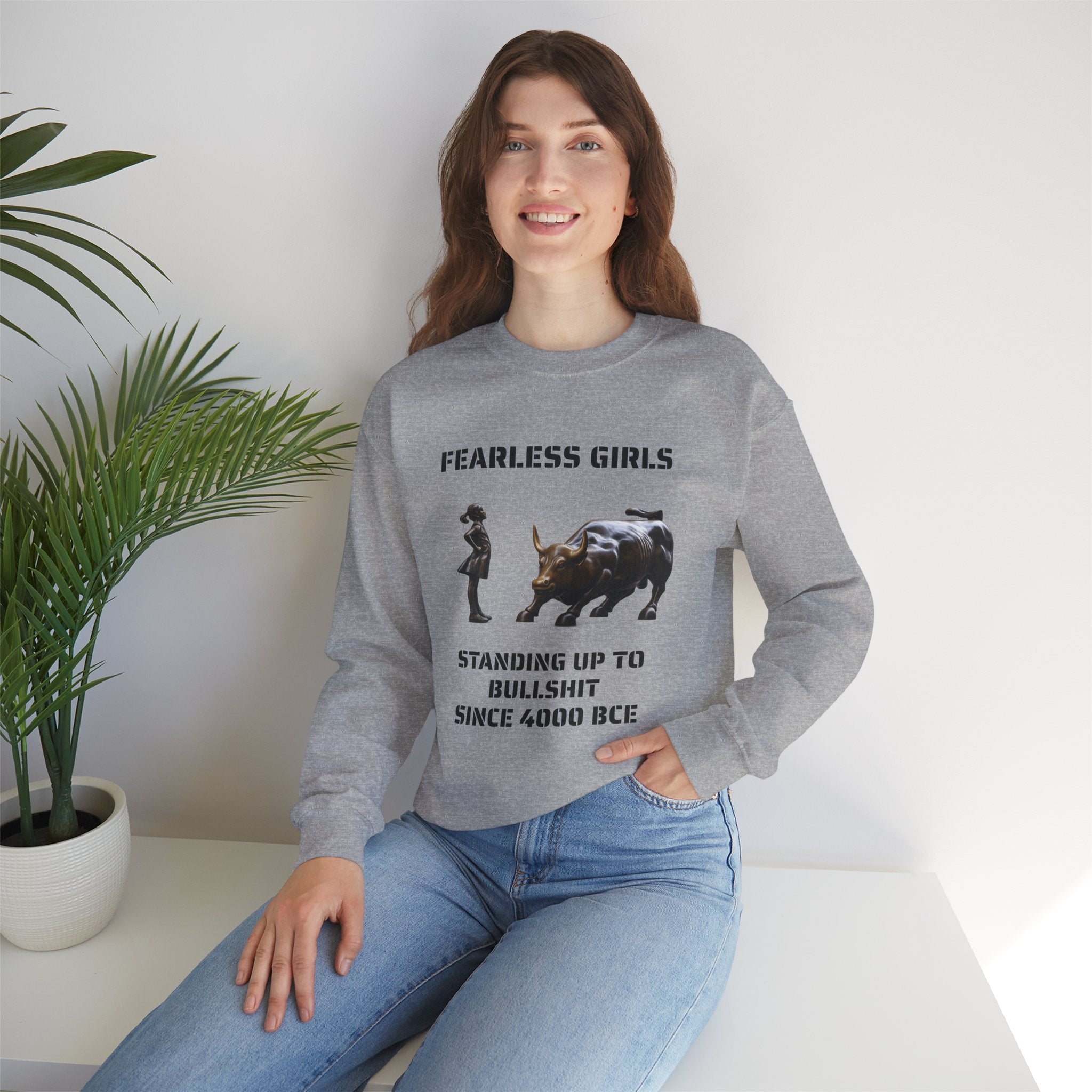 Fearless Girl Raging Bull Statue graphic Sweatshirt | NYC Empowerment, Feminist Design Sweater
