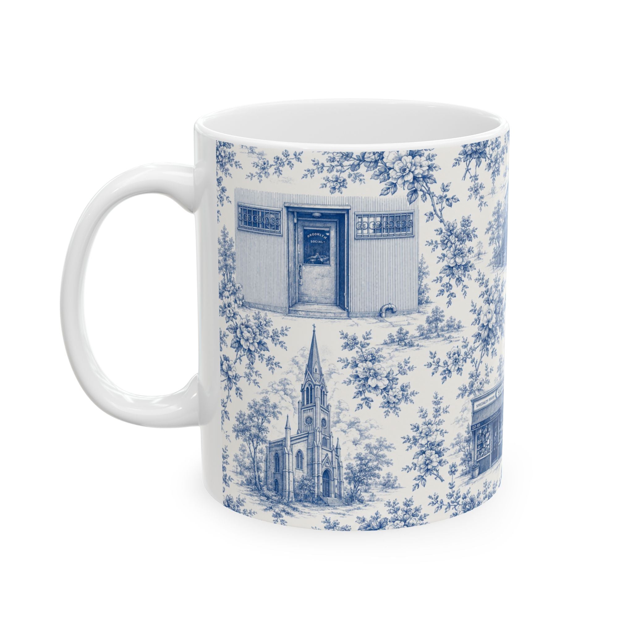 Cobble Hill Blue Toile de Jouy Mug | NYC Chinoiserie Ceramic Coffee Cup