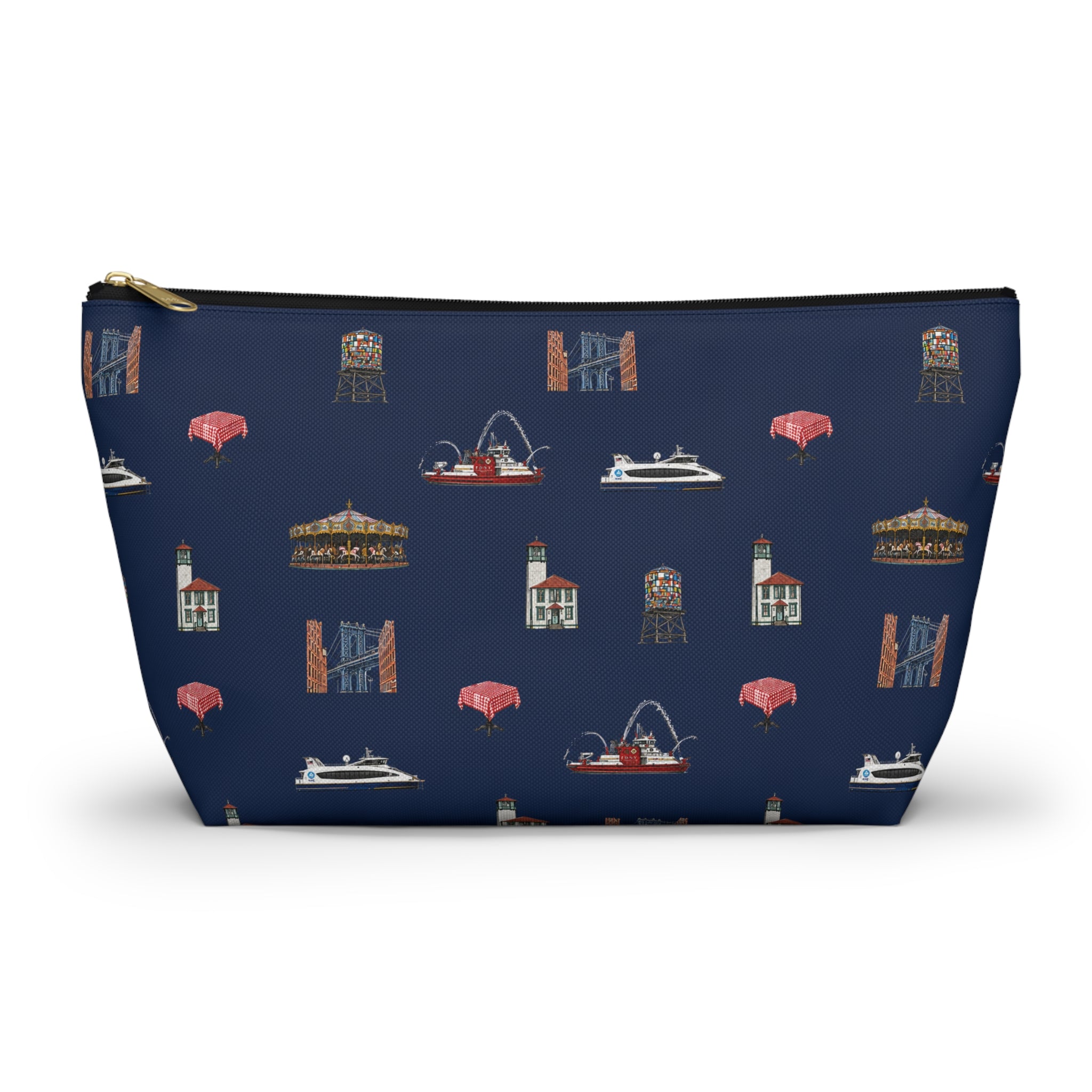 Icons of DUMBO Large Navy Blue Accessory Pouch — T-Bottom Makeup Bag