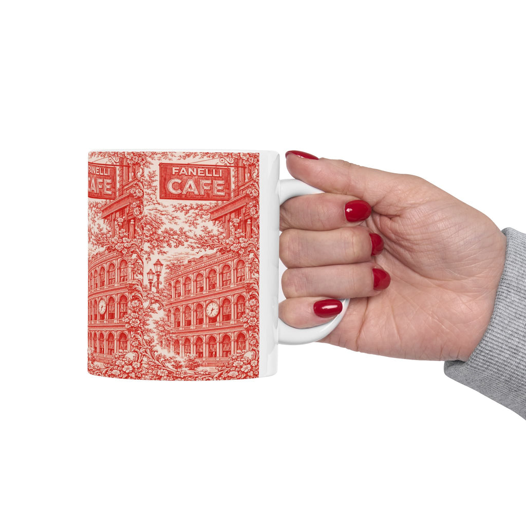 SoHo Red and White Toile de Jouy Mug | NYC Chinoiserie Ceramic Coffee Cup