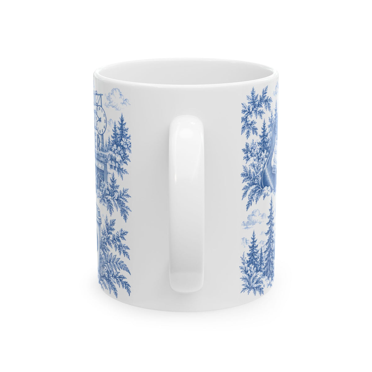 Seattle Blue Toile de Jouy Ceramic Mug — Seattle, Washington and Surroundings Scenic Coffee Cup (11oz)