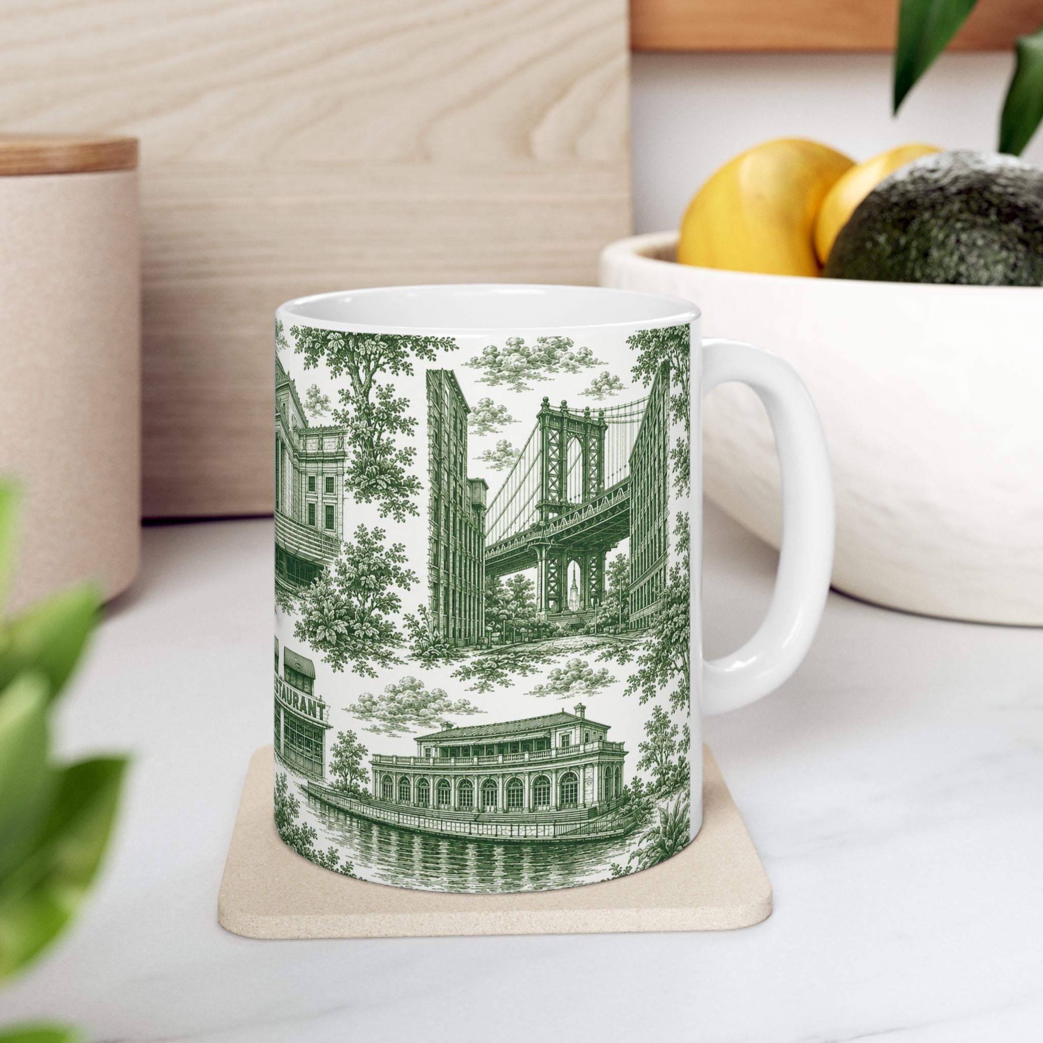 Brooklyn Green Toile de Jouy Mug | NYC Chinoiserie Ceramic Mug