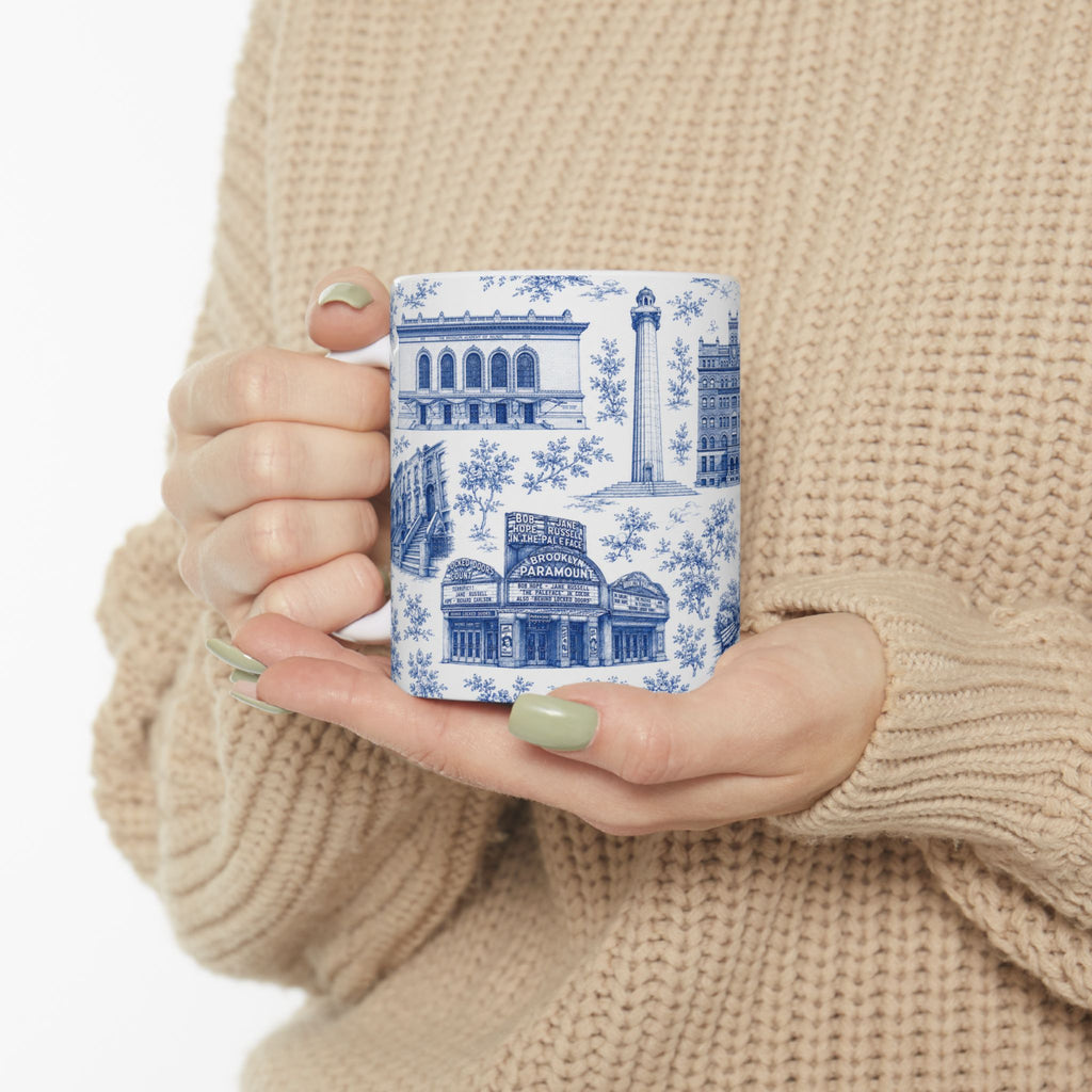 Fort Greene Blue Toile de Jouy Mug | NYC Chinoiserie Ceramic Coffee Cup