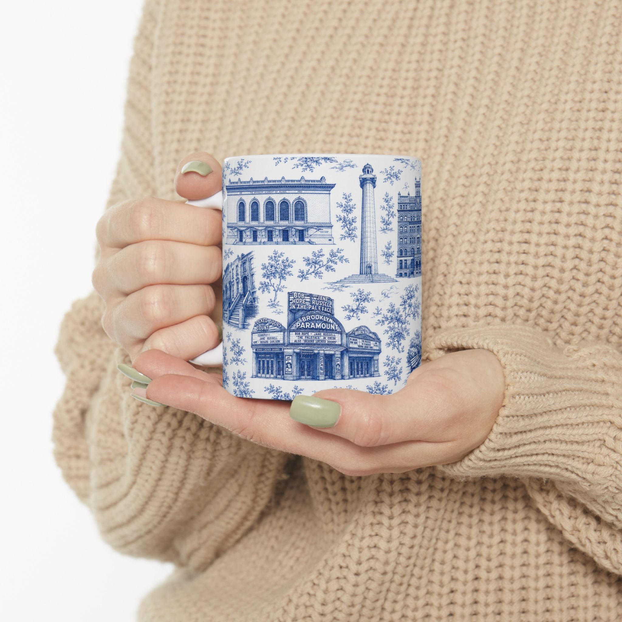 Fort Greene Blue Toile de Jouy Mug | NYC Chinoiserie Ceramic Coffee Cup