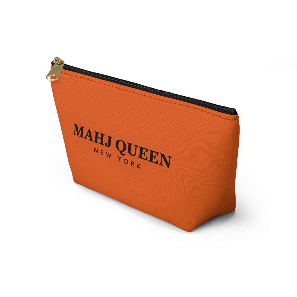 Mahj Queen New York Orange Mahjong Tile Pouch — NYC Zipper T‑Bottom Makeup Bag