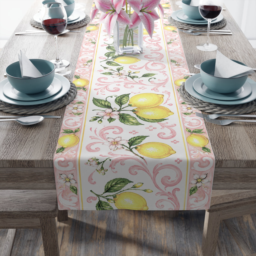 Little Italy Amalfi Pink with Lemon 4 Table Runner – Mediterranean Dining Decor