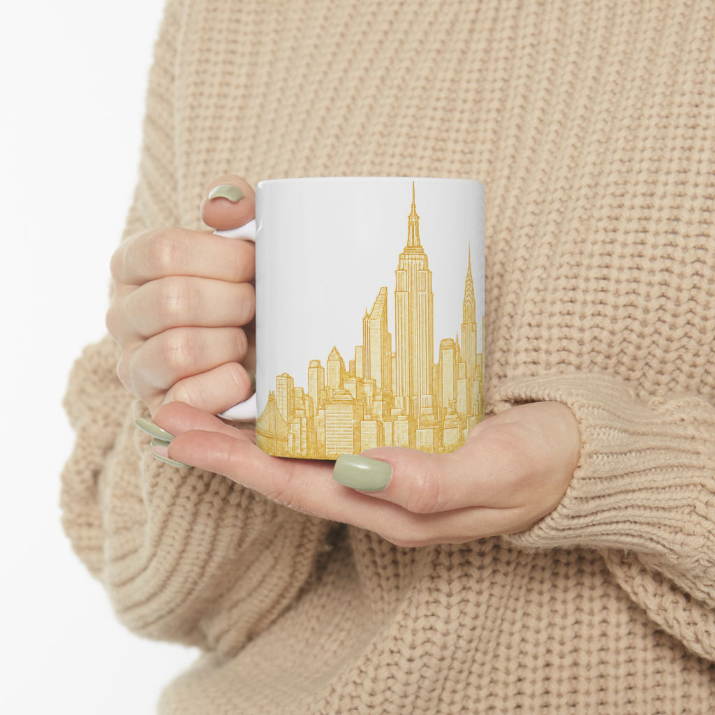 Gold Midtown New York City Skyline Mug | Ceramic Midtown Manhattan Skyline Coffee Cup 11oz
