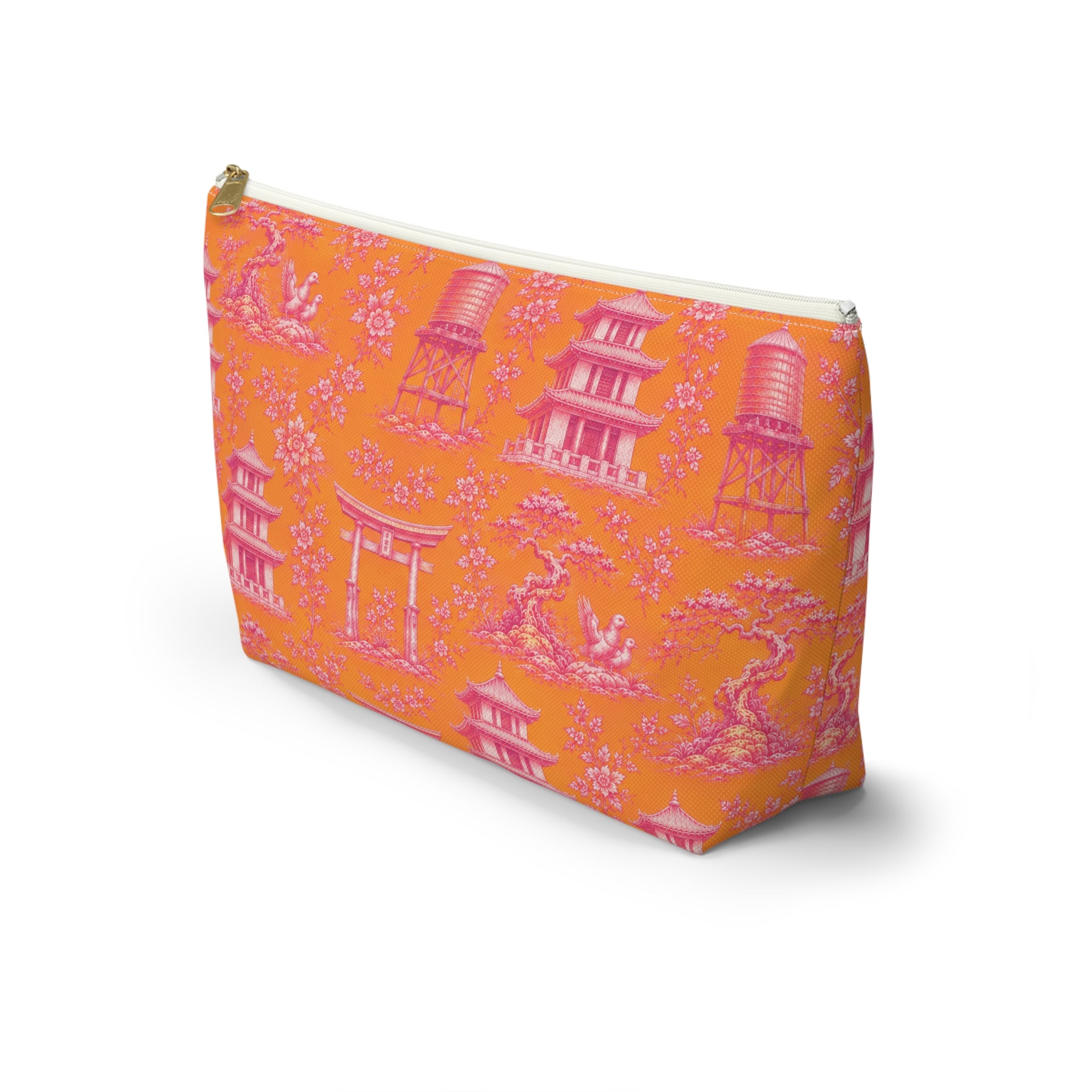 New York Chinatown Orange Toile de Jouy Mahjong Tile Pouch —  Chinoiserie T-Bottom Makeup Bag