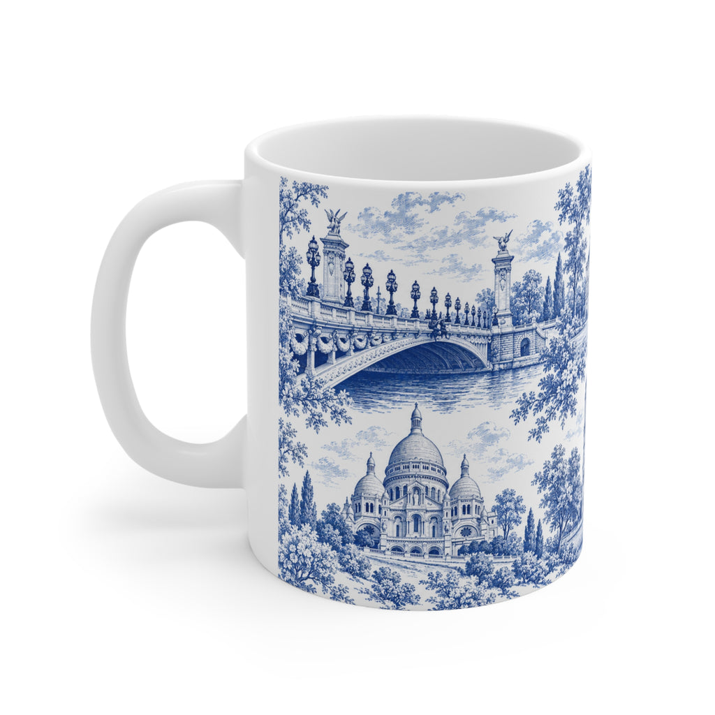 Paris Blue and White Toile Ceramic Mug —  (11oz; Ships from Europe)