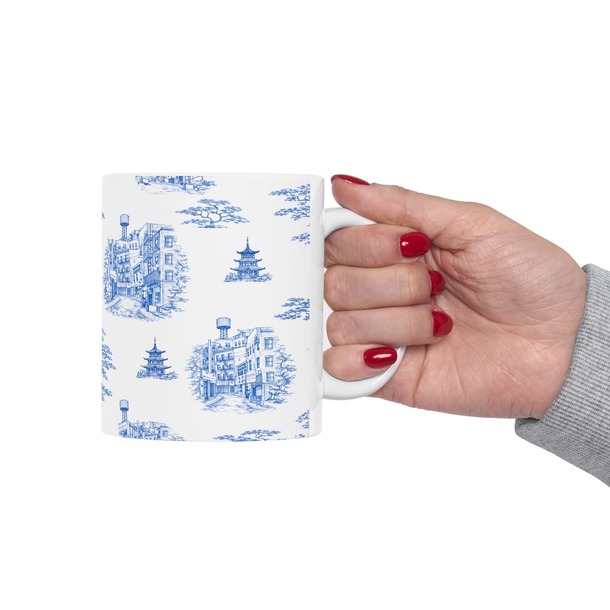 Chinatown Doyers Street Blue Toile de Jouy Mug | New York City Chinoiserie Ceramic Mug 11oz
