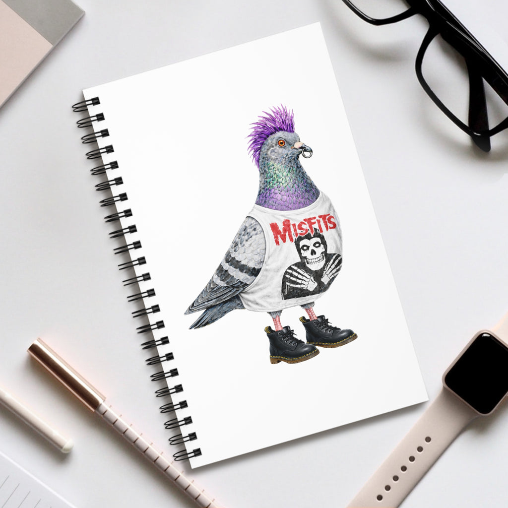 Cuaderno espiral personalizable de paloma del East Village de Nueva York | Diario de punk rockero Misfits para amantes de las aves