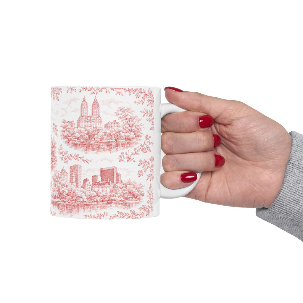 Central Park Red Toile de Jouy Mug | NYC Chinoiserie Ceramic Coffee Cup