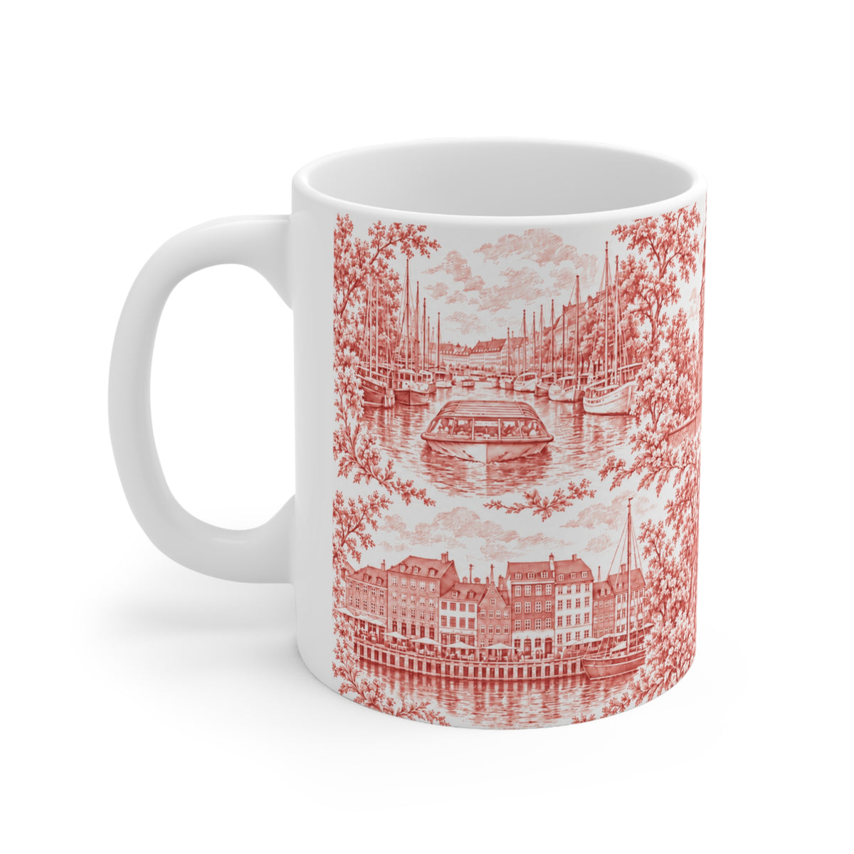 Copenhagen Red Toile de Jouy Ceramic Coffee Mug (11 oz, Ships from Europe)