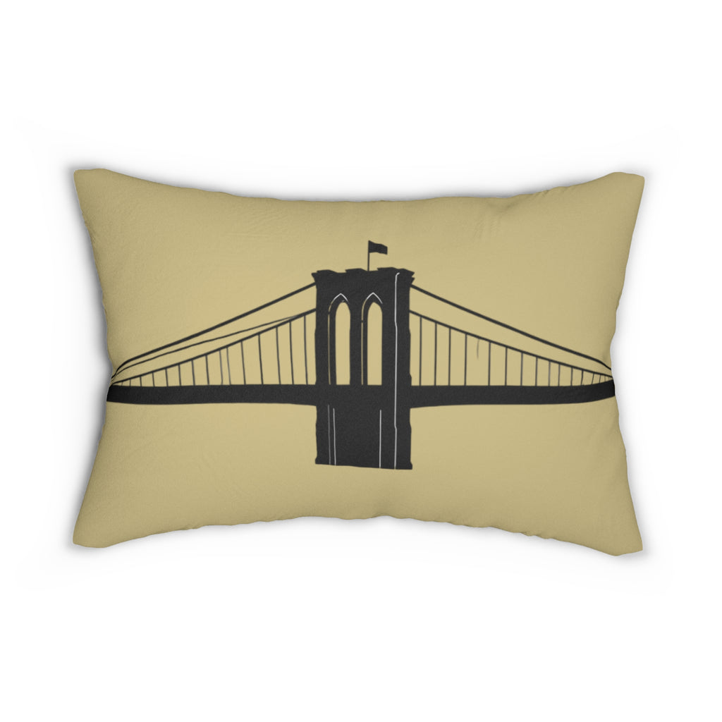 Brooklyn Bridge Silhouette Lumbar Pillow — Neutral Cityscape Decorative Pillow