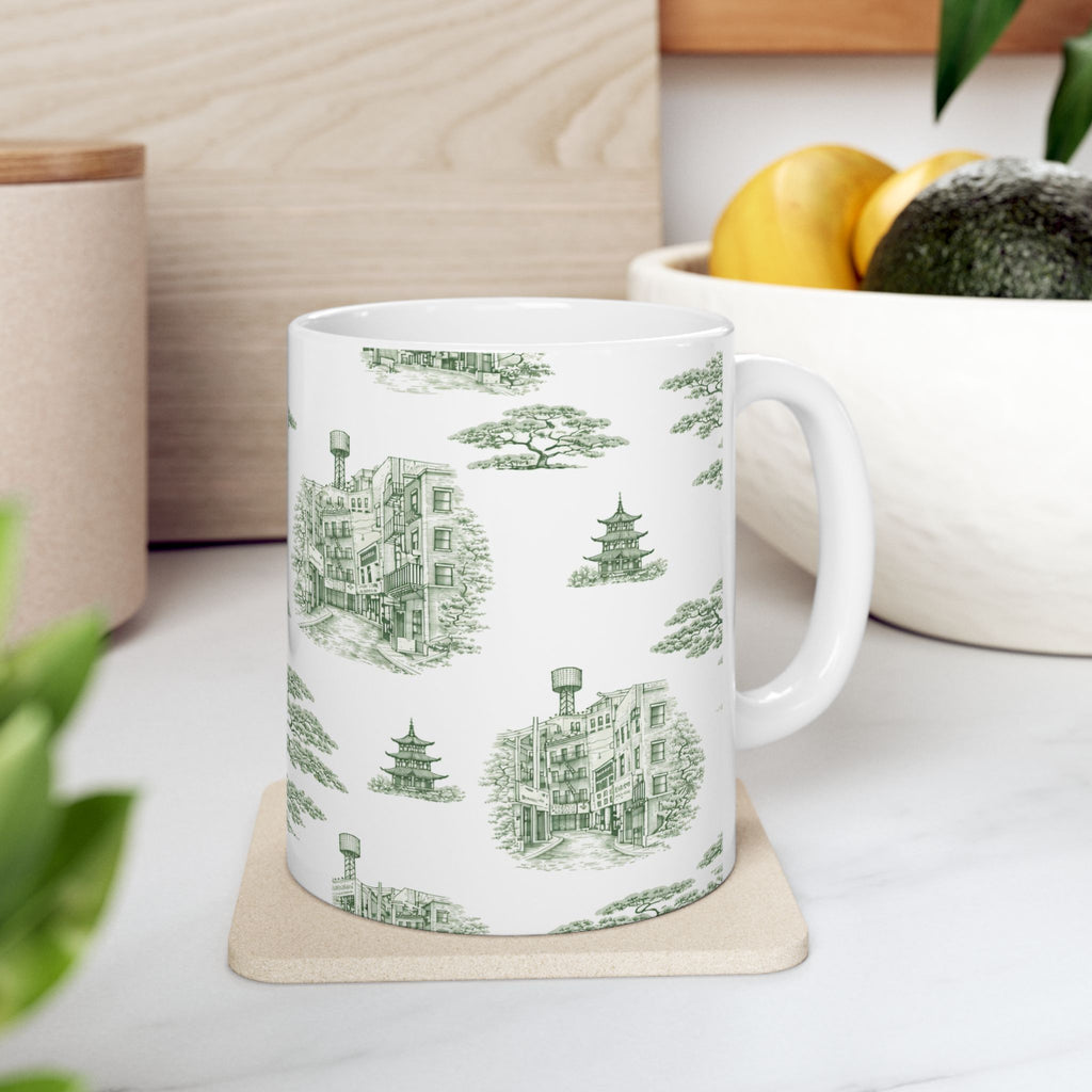Chinatown Doyers Street Green Toile de Jouy Mug | New York City Chinoiserie Ceramic Mug 11oz
