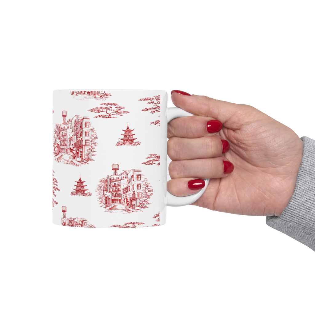 Chinatown Doyers Street Red Toile de Jouy Mug | New York City Chinoiserie Ceramic Mug 11oz