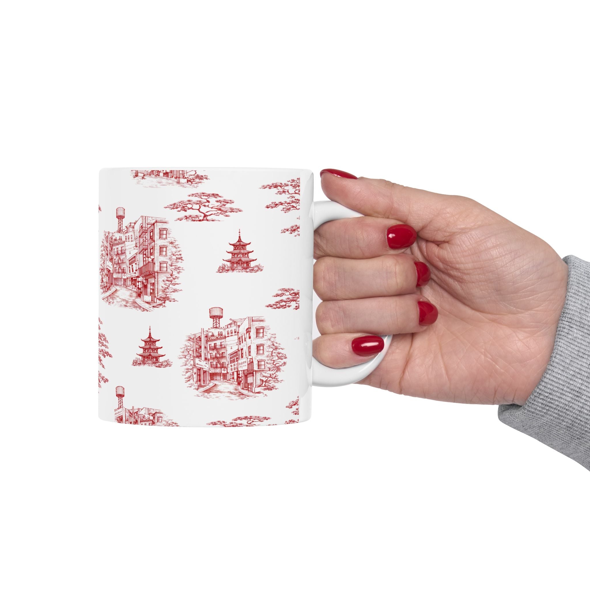 Chinatown Doyers Street Red Toile de Jouy Mug | New York City Chinoiserie Ceramic Mug 11oz