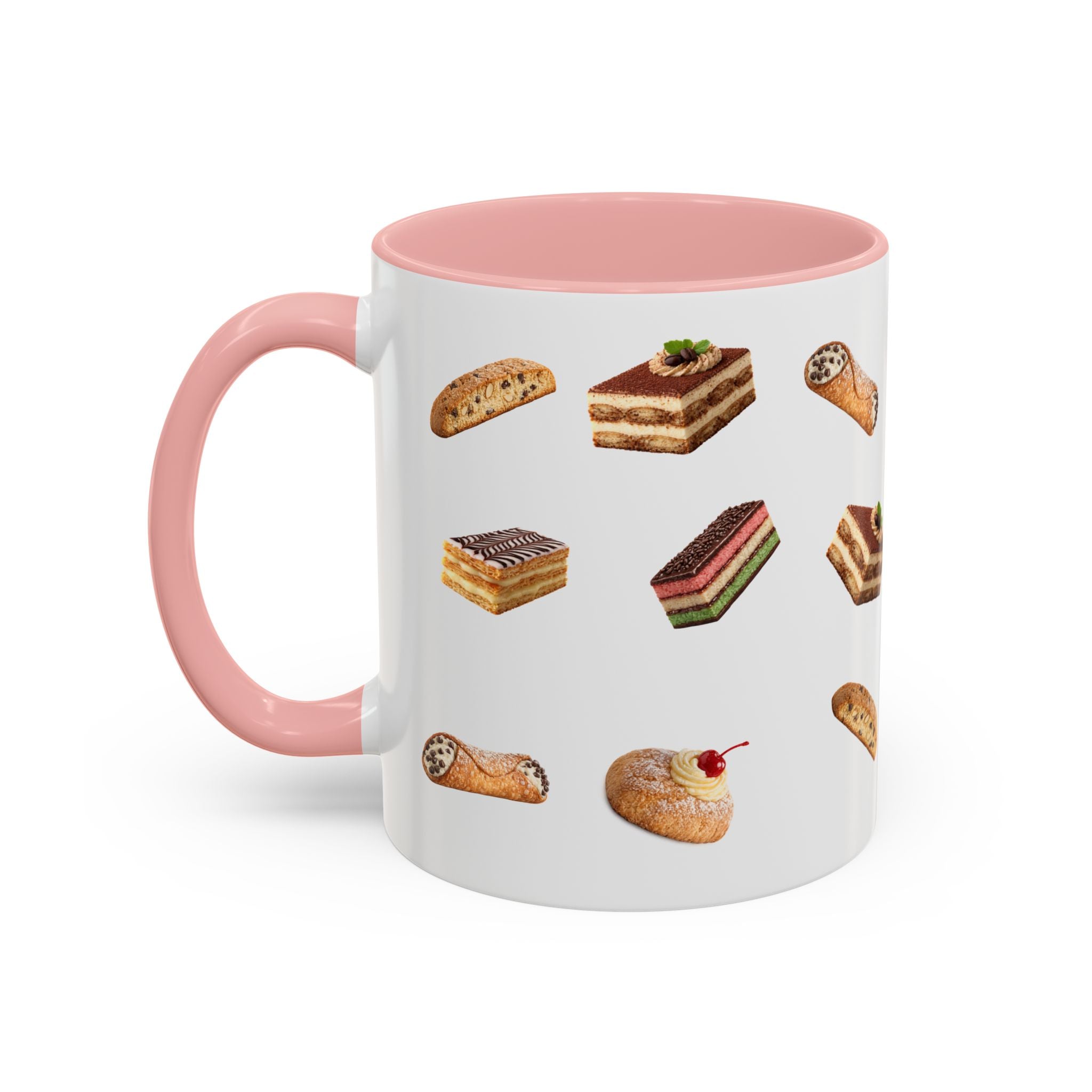 NYC Italian Bakery Pattern Accent Mug | Cannoli Rainbow Cookie Zeppoli Tiramisu Biscotti Napoleon 11oz Ceramic Coffee Cup