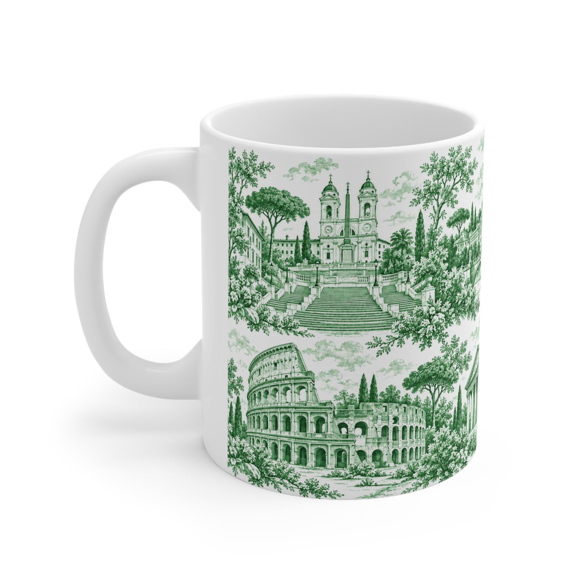 Rome Green Toile de Jouy Ceramic Mug —  (11oz; Ships from Europe)