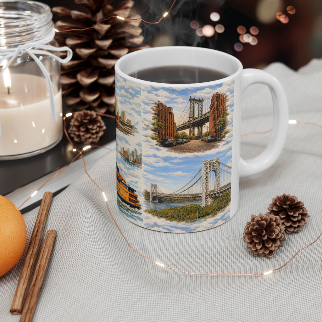 NYC Bridge and Tunnel Proud Toile Mug | New York Transportation Commuter Ceramic Mug
