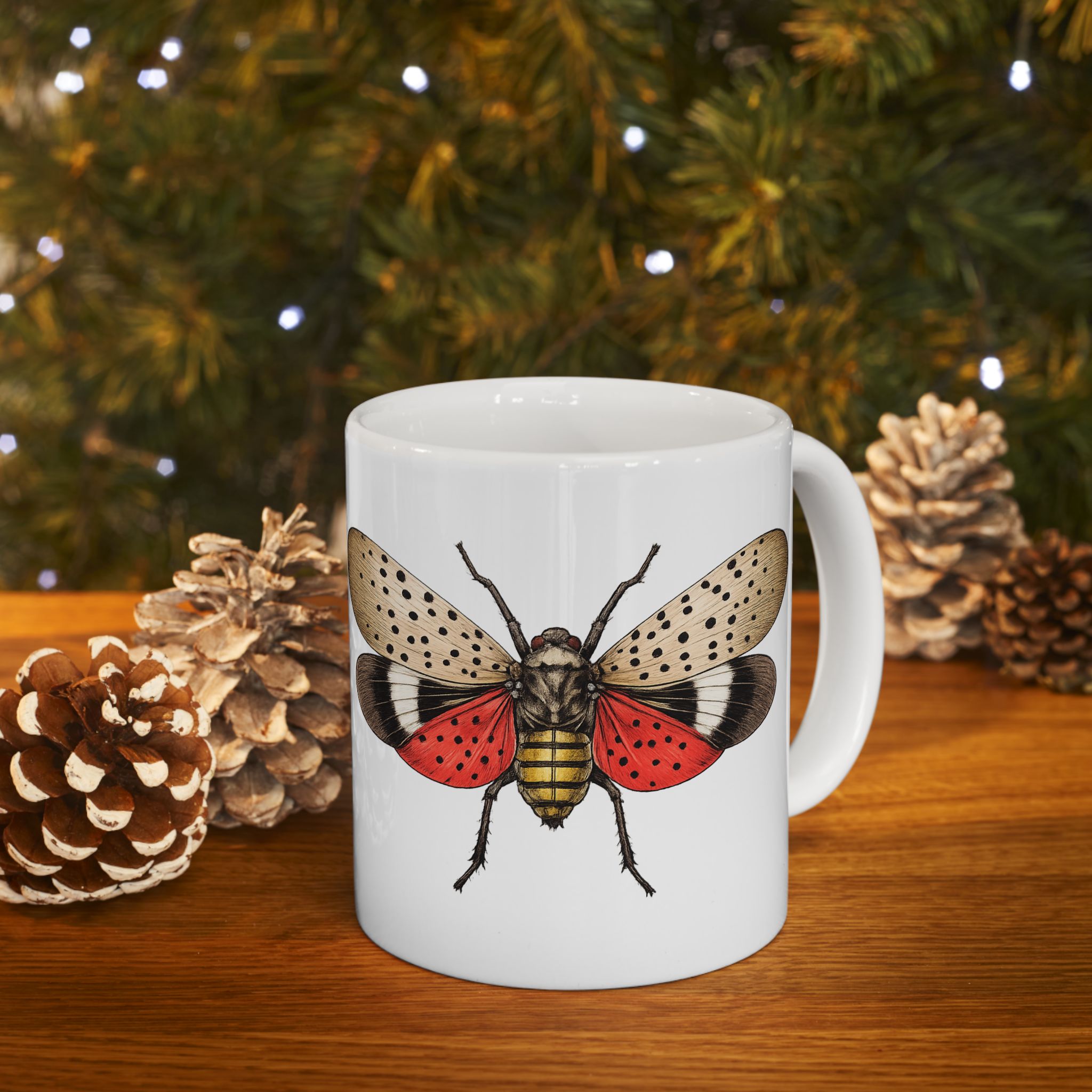 NYC Spotted Lanternfly Ceramic Mug – New York Summer Insect Illustration 11oz