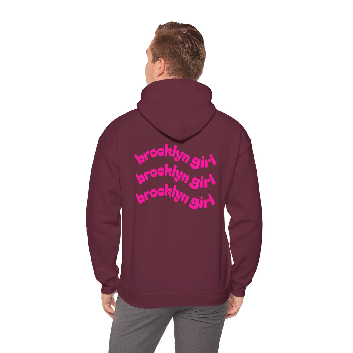 Brooklyn Girl Hoodie – Retro Pink Wave Back Print Hooded Sweatshirt
