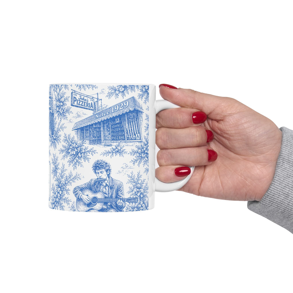 Greenwich Village Blue Toile de Jouy Mug | NYC Chinoiserie Ceramic Coffee Cup