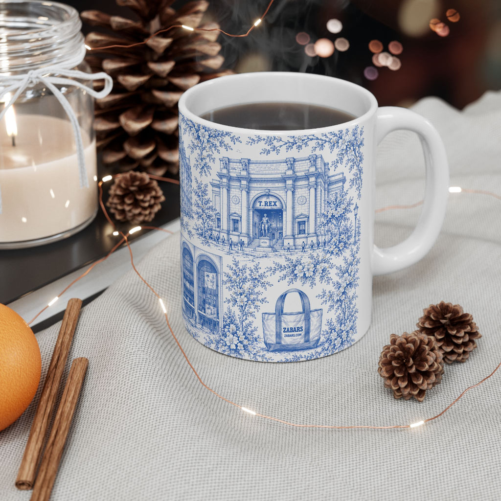 Upper West Side Blue Toile de Jouy Mug | New York Chinoiserie Ceramic Coffee Cup