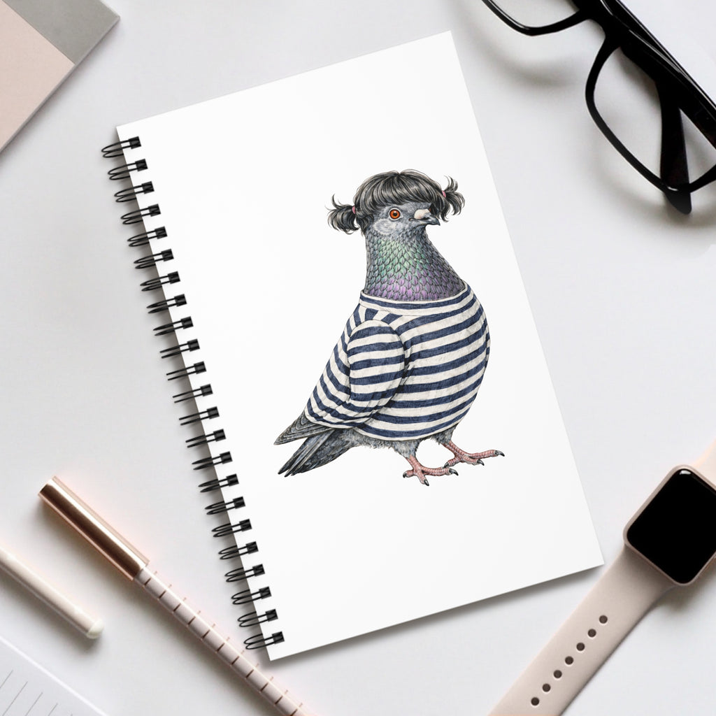 Customizable Williamsburg NYC Pigeon Spiral Journal | Brooklyn Mona Lisa Hipster Bird Lovers Notebook