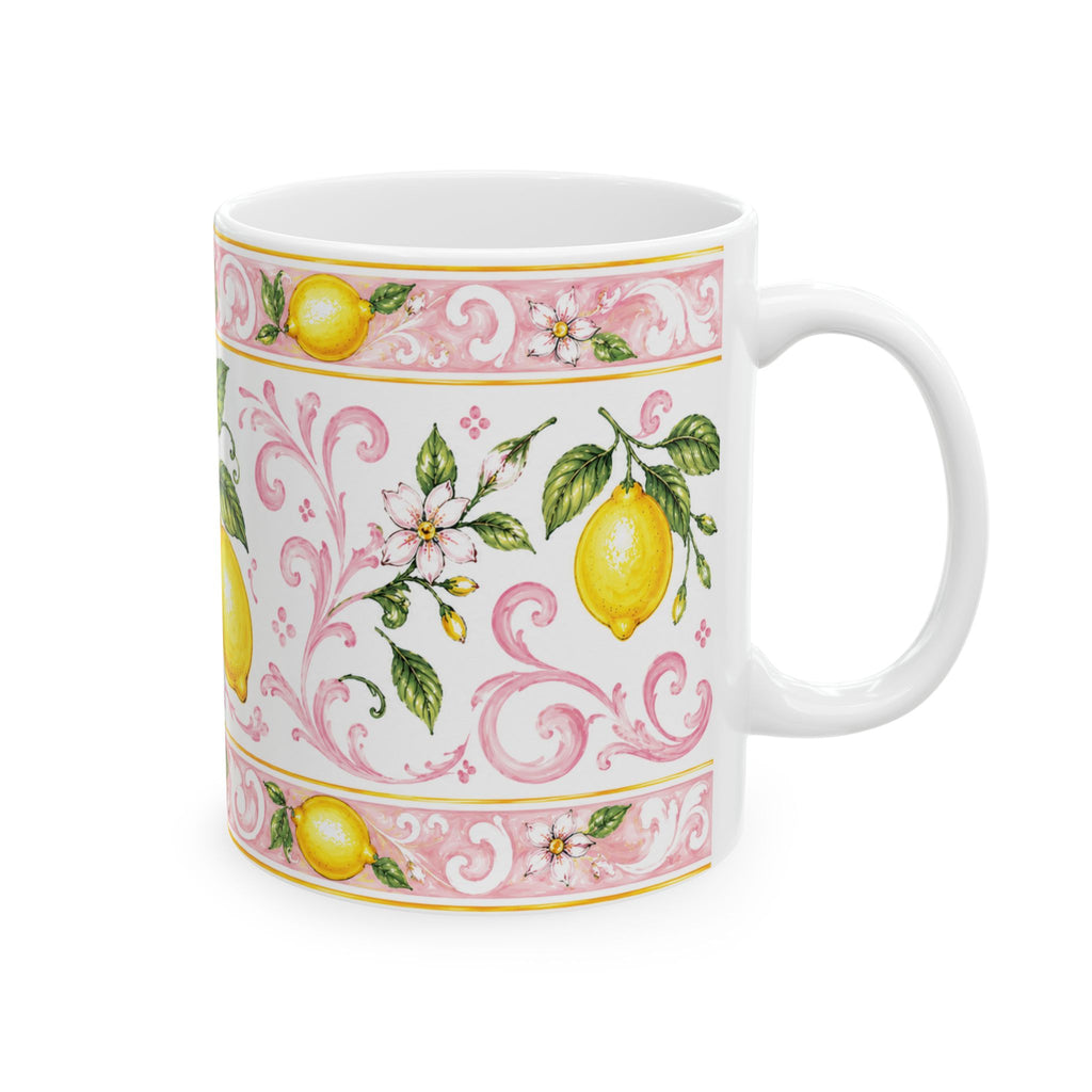 Little Italy Amalfi Pink with Lemon Mug — Italian Mediterranean Pattern Coffee Cup (11oz)