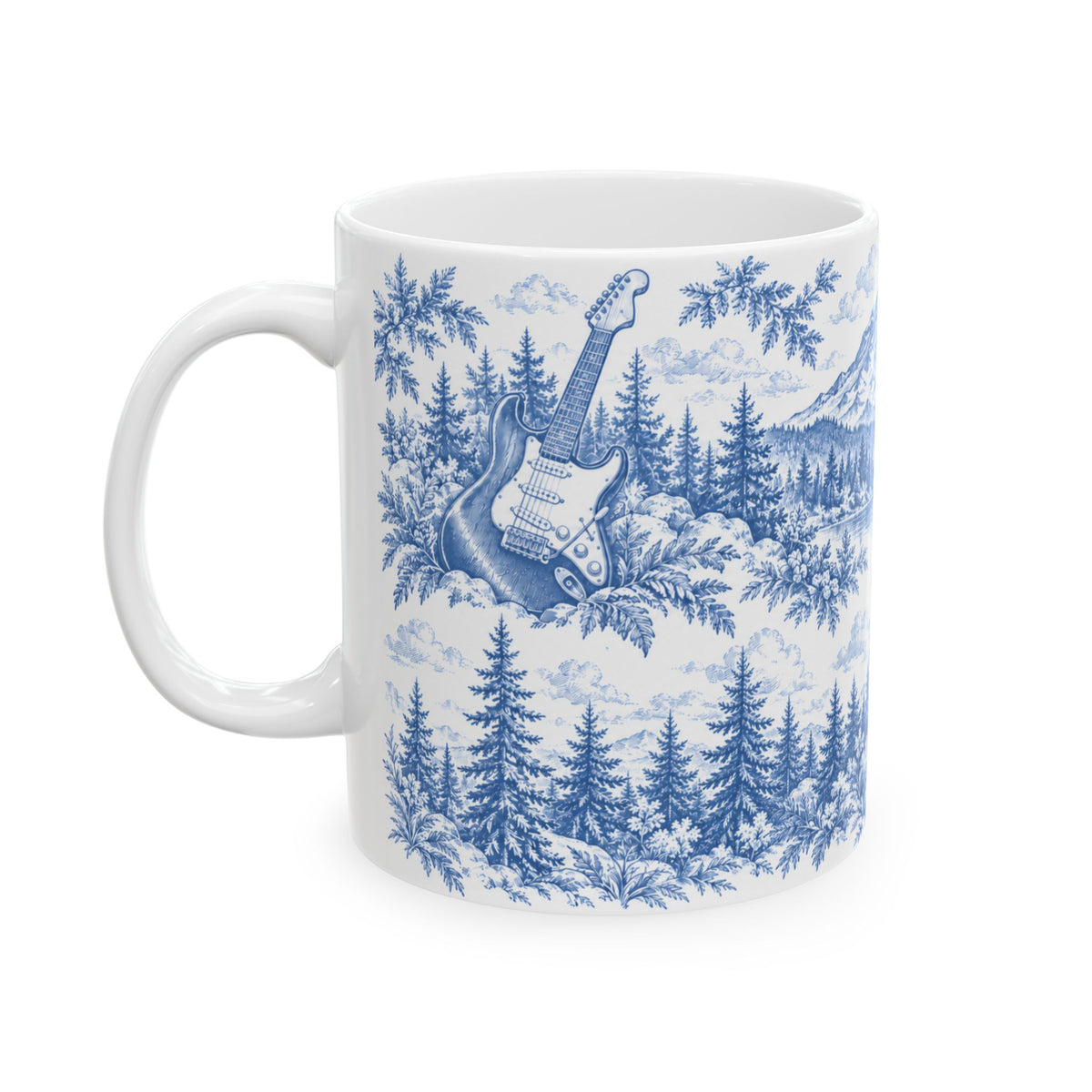 Seattle Blue Toile de Jouy Ceramic Mug — Seattle, Washington and Surroundings Scenic Coffee Cup (11oz)