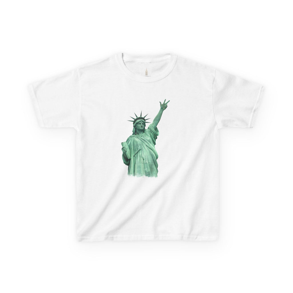 Statue of Liberty Three Points Celebration T-Shirt Kid Tee —  NYC Jalen Brunson Basketball 3 Point Shot Celly T-Shirt for Children