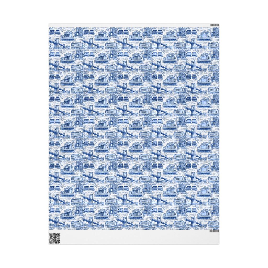 Brooklyn NYC Blue Toile Gift Wrapping Papers   Chinoiserie New York City Gift Wrap Brooklyn Bridge Prospect Park Junior's DUMBO Museum
