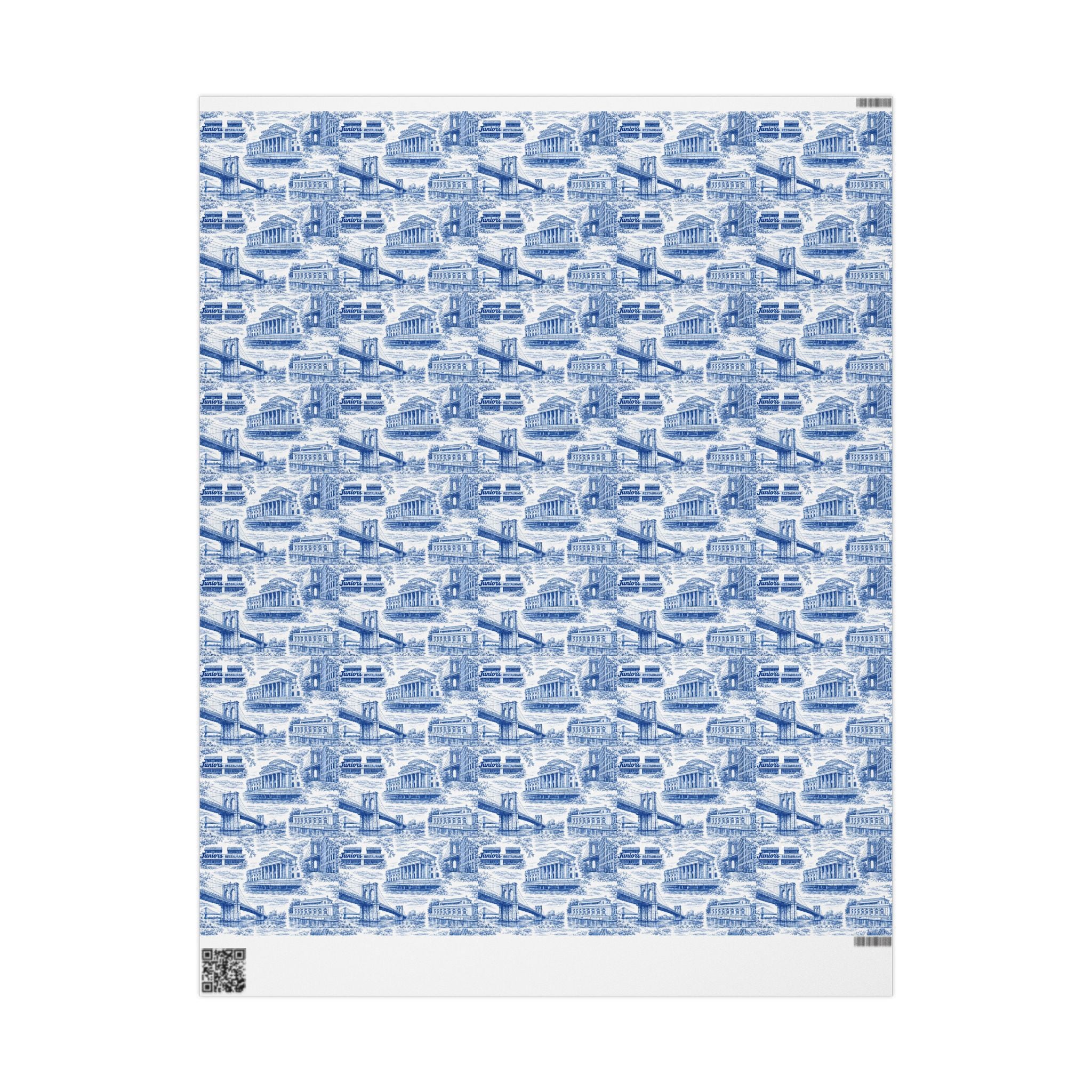 Brooklyn NYC Blue Toile Gift Wrapping Papers   Chinoiserie New York City Gift Wrap Brooklyn Bridge Prospect Park Junior's DUMBO Museum